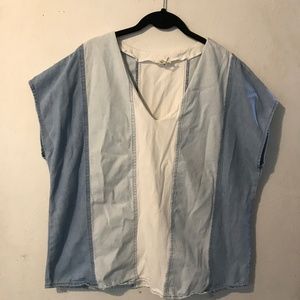 Entro Women's Sleeveless Blue White Shades of Denim Contrast, Size Large